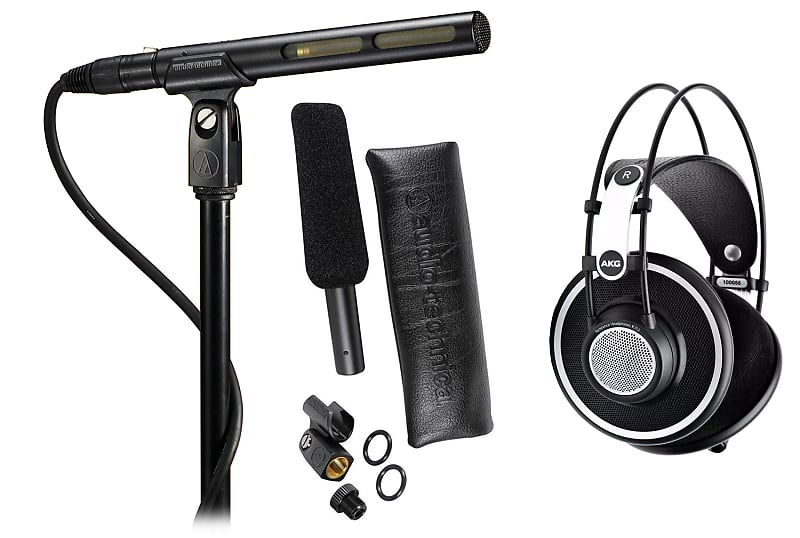 AKG K702 K 702 Studio/Audiophile Headphones+Audio Technica Condenser Microphone  			