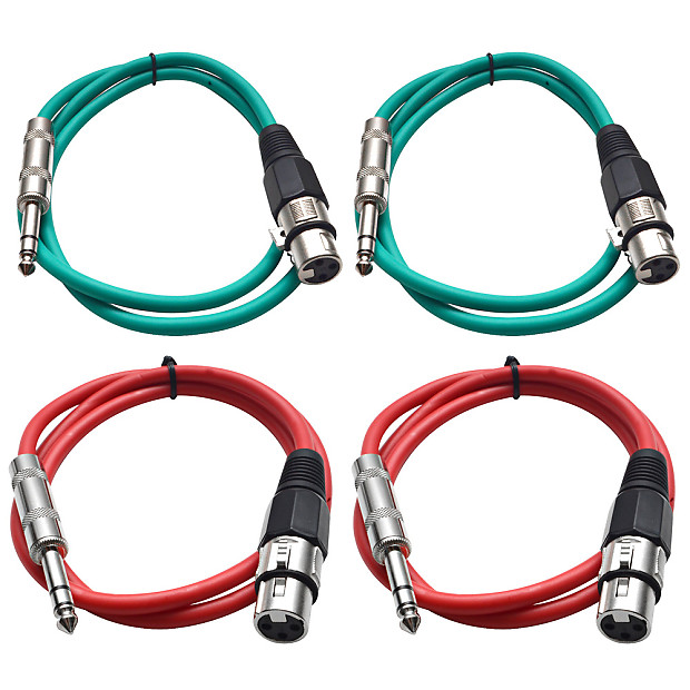Seismic Audio SATRXL-F2-2GREEN2RED 1/4" TRS Male to XLR Female Patch Cables - 2' (4-Pack) imagen 1