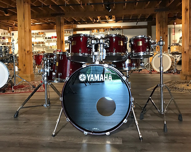 Used Yamaha Birch Custom Absolute Drum Set 7 Piece Cranberry Red Reverb