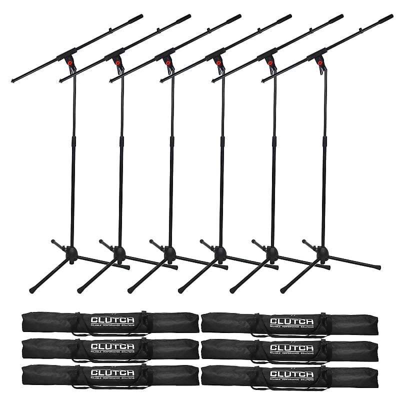 DJ Pro Audio Band Microphone Tripod Boom Stands w Carry Bags & Mic Clips 6  Pack