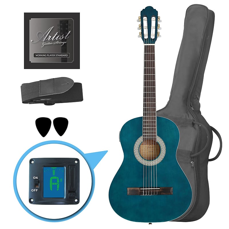 Artist CL34TBB 3/4 Size Blue Classical Nylon String Guitar Pack
