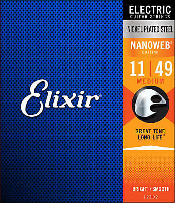 Elixir 12102 Nanoweb Coated Electric Guitar Strings (Medium 11-49) image 1