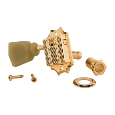 Gibson Deluxe Tuners 3 x 3 Kluson Style with Bolt Bushing (Gold, Green Key) image 2