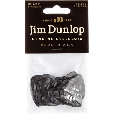 JIM DUNLOP 483-02 Celluloid Black Pearl Heavy Pak Plektrum (12 Stück) Bild 1