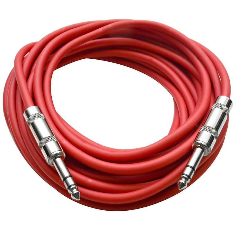 Red 1/4" TRS 25' Patch Cable - Balanced - Effects, EQ, Mixer - Red image 1