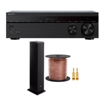 Sony STRDH590 5.2-Channel Home Theater AV Receiver with Sony SSCS3 3-Way Floorstanding Speakers (Single, Black, 2-Pack) and Knox Gear Accessory Kit Bundle image 1