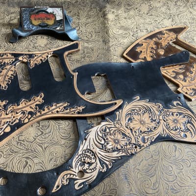 Custom Hand Tooled Leather Pickguard fits Fender Thinline Telecaster Tele image 4