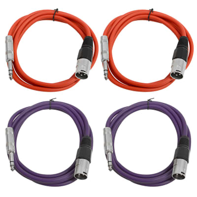 4 Pack of 1/4 Inch to XLR Male Patch Cables 6 Foot Extension Cords Jumper - Red and Purple image 1