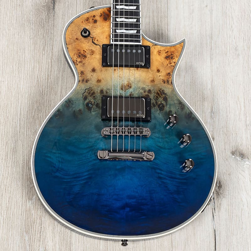 ESP E-II Eclipse Guitar, EMG 57TW / 66TW Pickups, Buckeye Burl Blue Natural Fade image 1