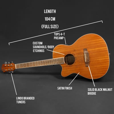 Lindo Left Handed Feeling Series Electro Acoustic Guitar with LCD Tuner XLR/Carry Case image 3