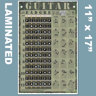  A New Song Music Laminated Guitar Chord & Fretboard Note Chart  & Picks Instructional Easy Poster for Beginners Chords & Notes 4 PICK  11x17