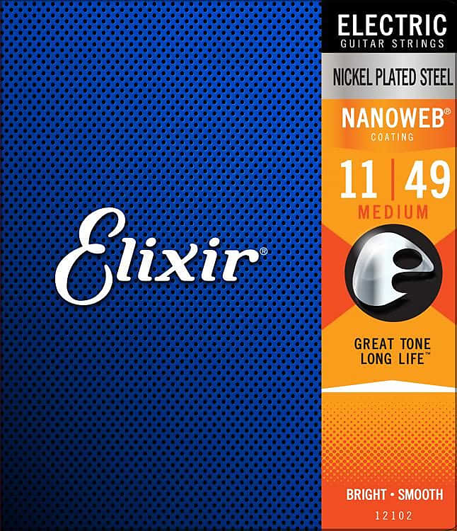 Elixir 12102 Nanoweb Nickel Plated Steel Electric Guitar Strings - Medium (11-49) image 1