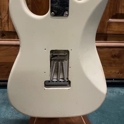 FREAKIN! Danocaster Strat 2014 Nicotine White with Anodized Gold Pickguard V-Neck (Video Demo) image 15