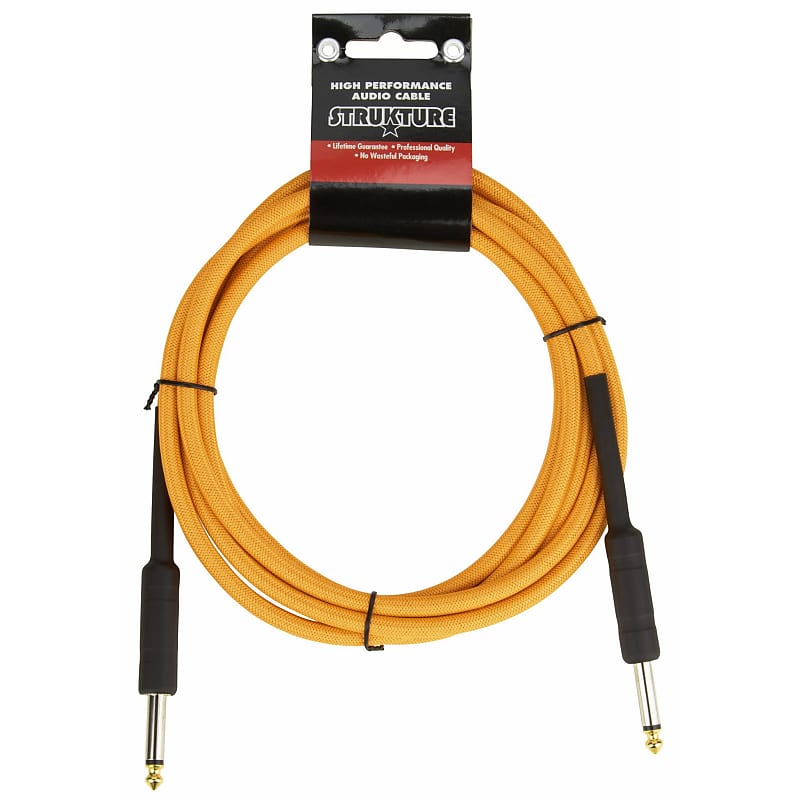 Strukture 10ft Instrument Cable, 6mm Woven, 1/4" TS Straight Plugs, Electric Sunset Neon Orange image 1