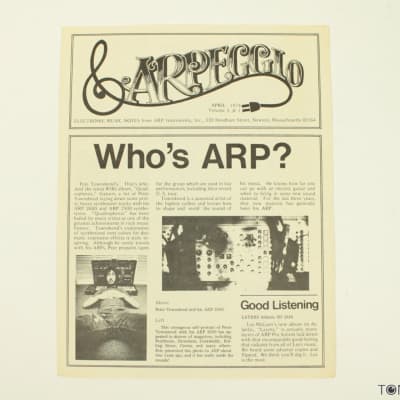 ARP Arpeggio Electronic Music Notes April 1976 2600 The Who VINTAGE SYNTH DEALER