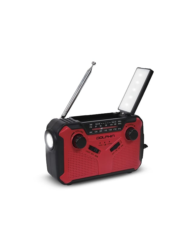 Dolphin R-100C DSP Emergency Radio with Hand Crank  and Solar Power Charging - RED image 1