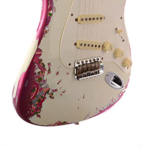 Fender Custom Shop LTD 1957 Stratocaster Heavy Relic Olympic White Over Pink Paisley image 7