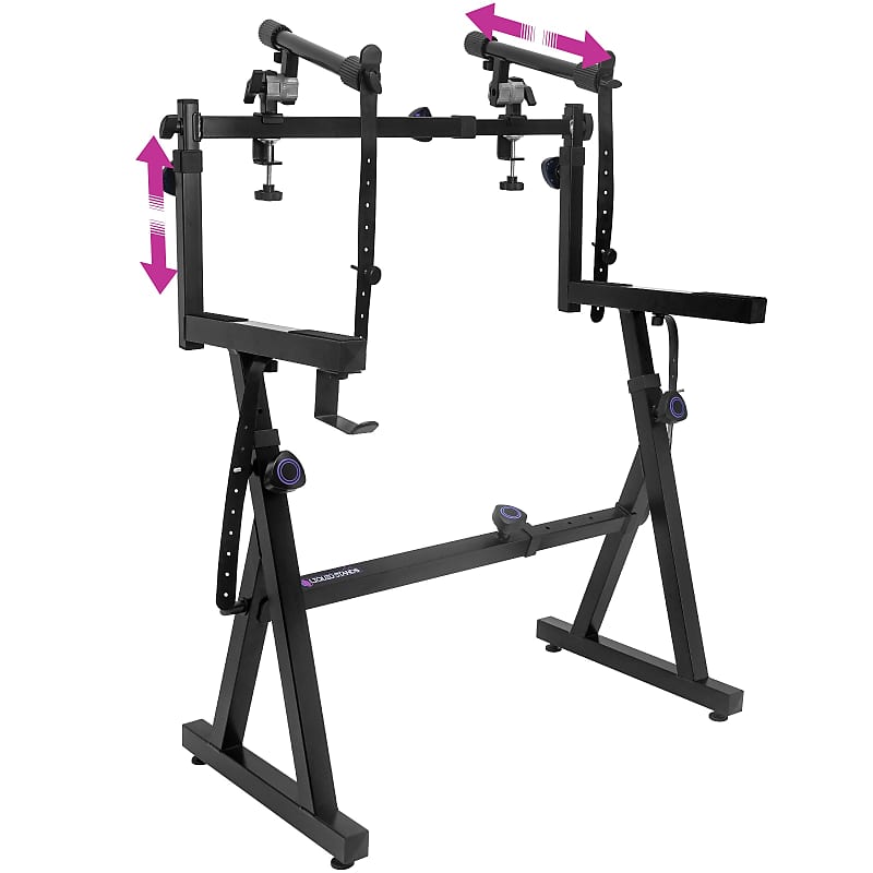 Liquid Stands Dual Piano Keyboard Stand with 2nd Tier Adjustable Arms - Z Style piano stand, Portable 2 Tier Heavy Duty Music Stand for Synth and Electric Digital Keyboards - Fits 54 61 88 Key Pianos image 1
