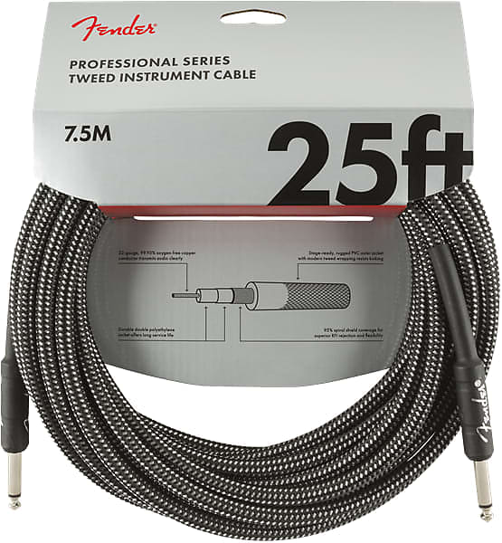 Genuine Fender Professional Series Guitar/Instrument Cable, GRAY TWEED - 25' ft image 1