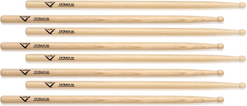 Vater Hickory Drumsticks 4-pack - Fatback 3A - Wood Tip (2-pack) Bundle image 1