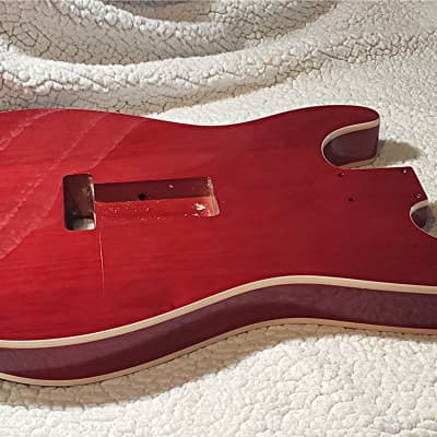 USA made,Double bound Alder body in Dark Cherry Clouds with 5A quilt maple top.Made for a Strat body# RCS-1. Free pick guard while supplies last. image 5