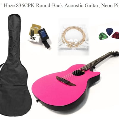 Haze HSDP836CPK Neon Pink Acoustic Guitar Round-Back Cutaway + Free Gig Bag for sale