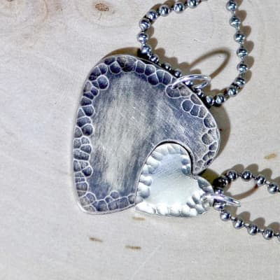 Sterling silver guitar pick and heart couples interlocking necklaces - Both Sterling Silver image 2