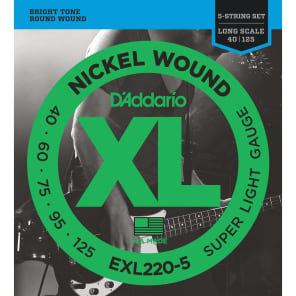 D'Addario EXL220-5 5-String Nickel Wound Super Light Bass Guitar Strings