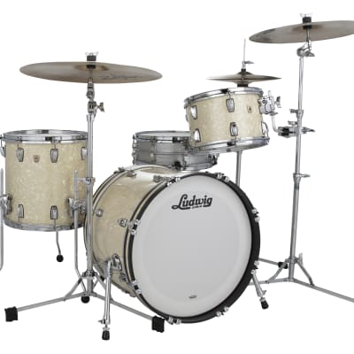 Ludwig Classic Maple Vintage White Marine Fab 14x22_9x13_16x16 Drums Shell Pack Made in USA Authorized Dealer image 1