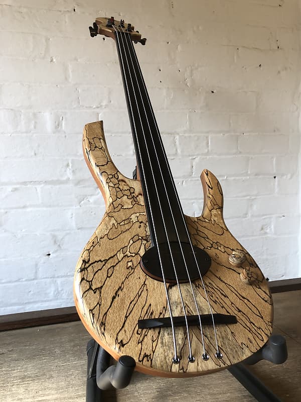 Letts Woden short scale fretless 4 string bass guitar Spalted Reverb