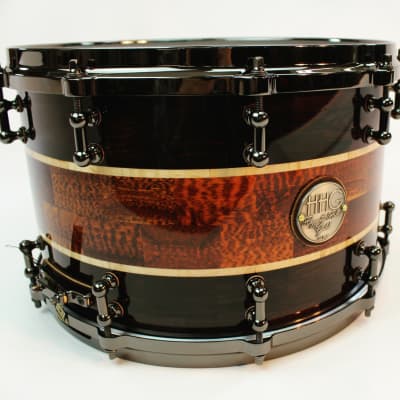 HHG Drums 14x8.5 Blackwood, Snakewood, And Maple Segmented Snare, High Gloss image 10