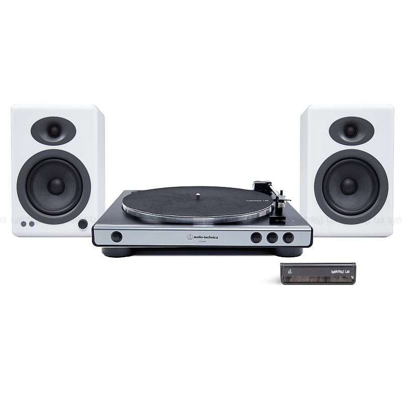 Audio-Technica: AT-LP60X / Audioengine A5+ / Turntable Package Silver Turntable / White Speakers  			