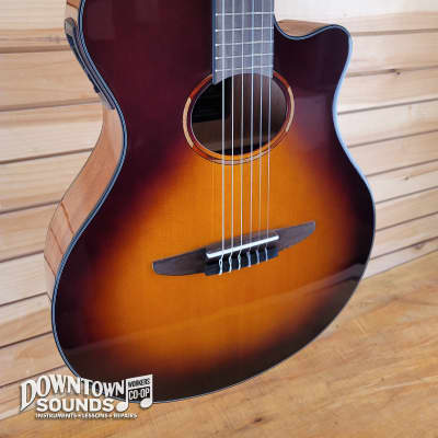 Yamaha NTX1 Thinline Acoustic/Electric Nylon String Guitar - Brown Sunburst image 3