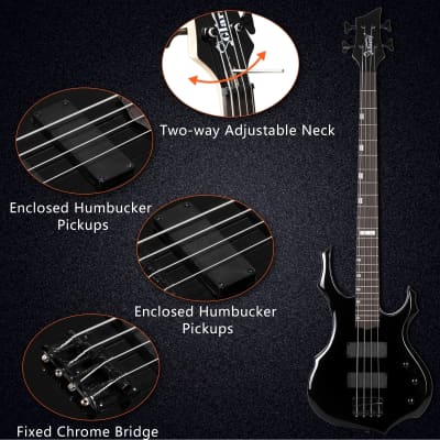 Glarry Black Burning Fire Electric Bass Guitar HH Pickups + 20W Amplifier image 3