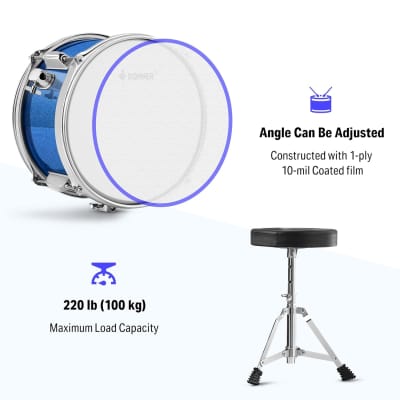 Kids Drum Sets- 5-Piece For Beginners,14 Inch Junior Drum Kit, With Adjustable Throne, Cymbal, Hi-Hat, Pedal & Drumstick,Gift For Child-Blue image 5