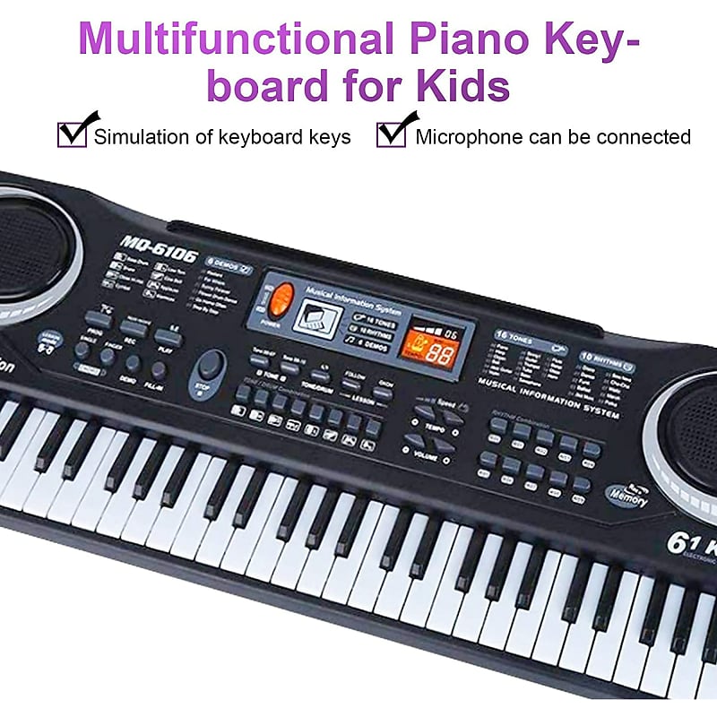 61 Keys Electric Piano Keyboard For Kids with Microphone Black New image 1