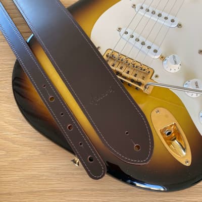 Premium Guitar Strap -  English Bridle Leather and Suede  (Dark Havana/Brown) image 2