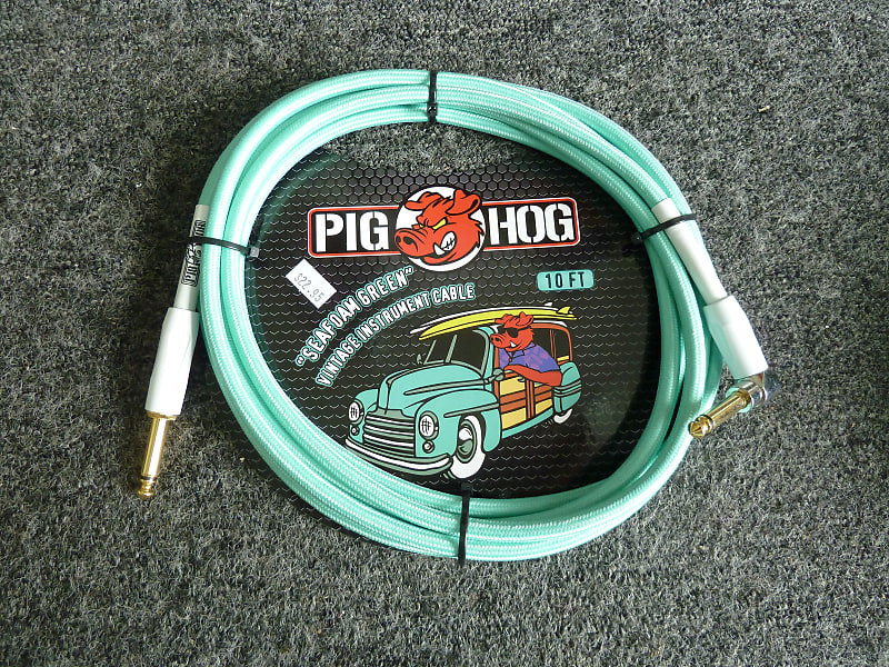 Pig Hog PCH10SGR 10' Seafoam Green 1/4" straight-1/4" Right Angle  Seafoam Green image 1