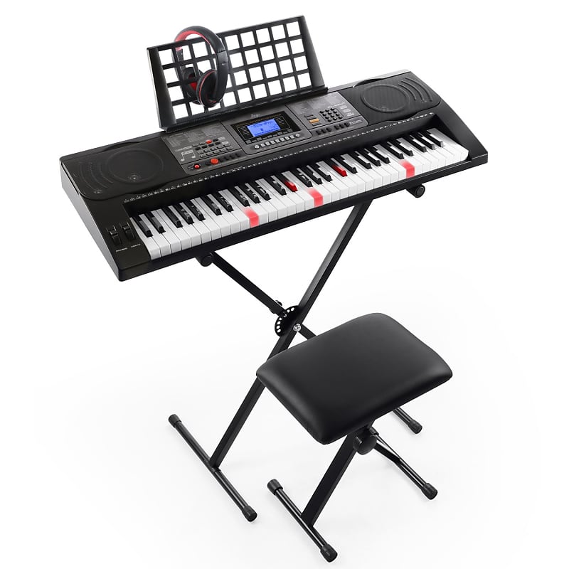 RockJam 61 Key Touch Display Keyboard Piano Kit with Digital Piano Bench,  Electric Piano Stand, Headphones Piano Note Stickers, Sustain Pedal &  Simply