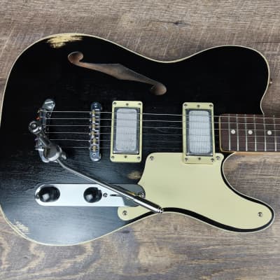 MyDream Partcaster Custom Built - Black Thinline Silver Foil PAF image 2