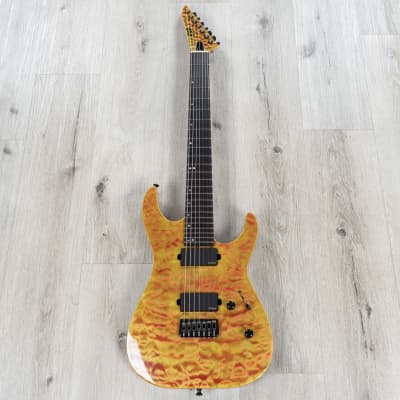 ESP USA M-7 Baritone 7-String Guitar, EMG 81-7XH / 85-7XH, Quilt Crimson Mist image 3