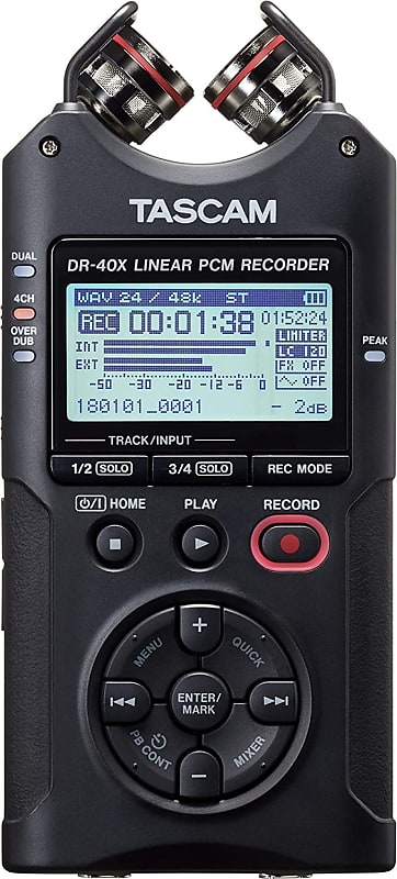 Tascam DR-40X Four-Track Digital Audio Recorder and USB Audio Interface, Black image 1