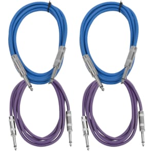 Seismic Audio SASTSX-6-2BLUE2PURPLE 1/4" TS Male to 1/4" TS Male Patch Cables - 6' (4-Pack)