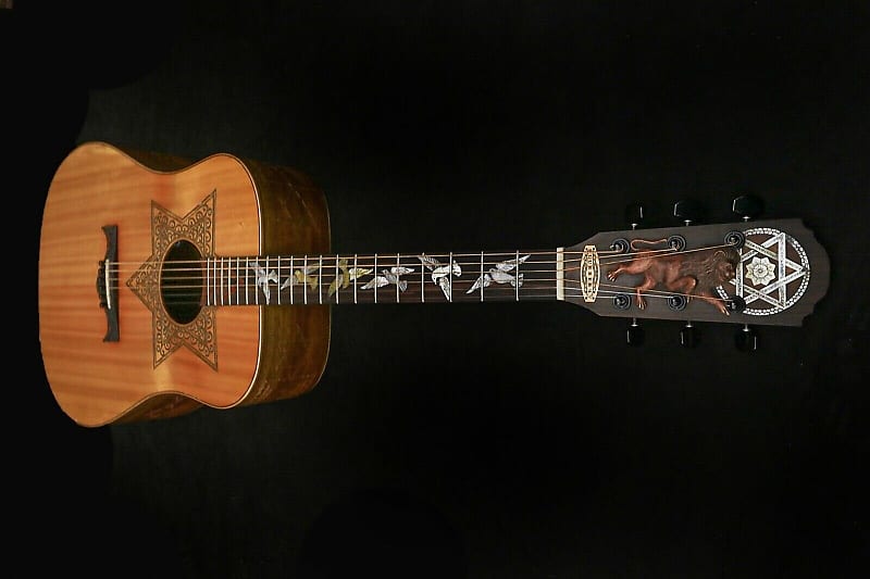 Blueberry Handmade Acoustic Guitar Dreadnought Jewish Motif - Alaskan Spruce and Mahogany Built to Order image 1