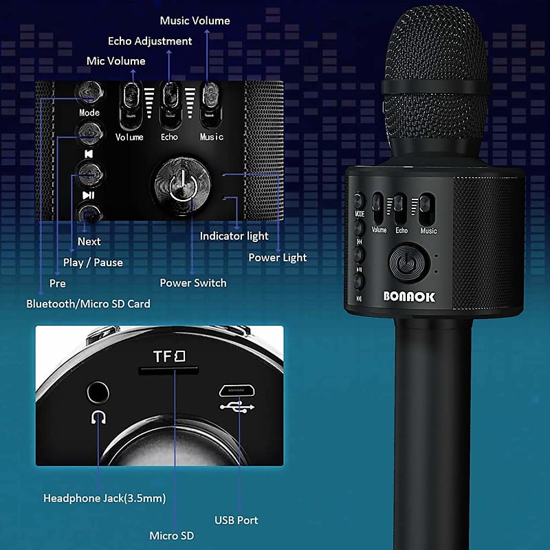 Wireless Microphone Echo Handheld Mic With Reverberation bluetooth For  Karaoke