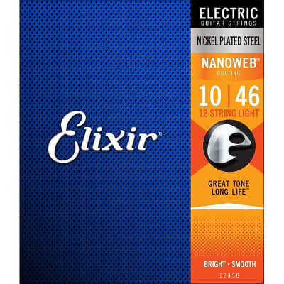Elixir Nickel Plated Steel Electric Strings - Nanoweb-12-String Light 10-46 for sale