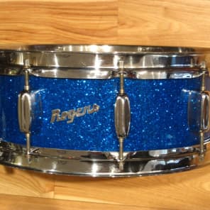 Rogers 5x14 Wood Dynasonic Snare Drum Blue Sparkle 1962 image 2