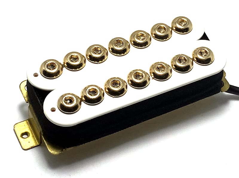 Seven String Crusader NECK Humbucker by Dragonfire Pickups Featuring Enhanced Coverage, White with Gold Oversized Hex Cap Poles image 1