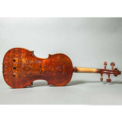 Beautiful Hand Carved Castle Violin 4/4 Full Size Open Clear Tone Two Piece Maple Back image 1