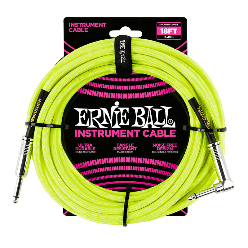 Ernie Ball 5.5 Meters Braided Straight / Angle Inst Cable, Neon Yellow image 1
